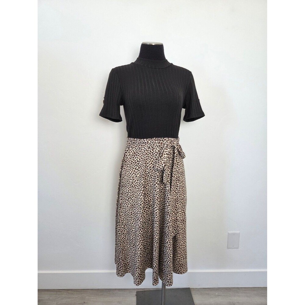 Reborn Animal Print Midi Dress Fit & Flare Ribbed Comfy Boho Modest Summer Small